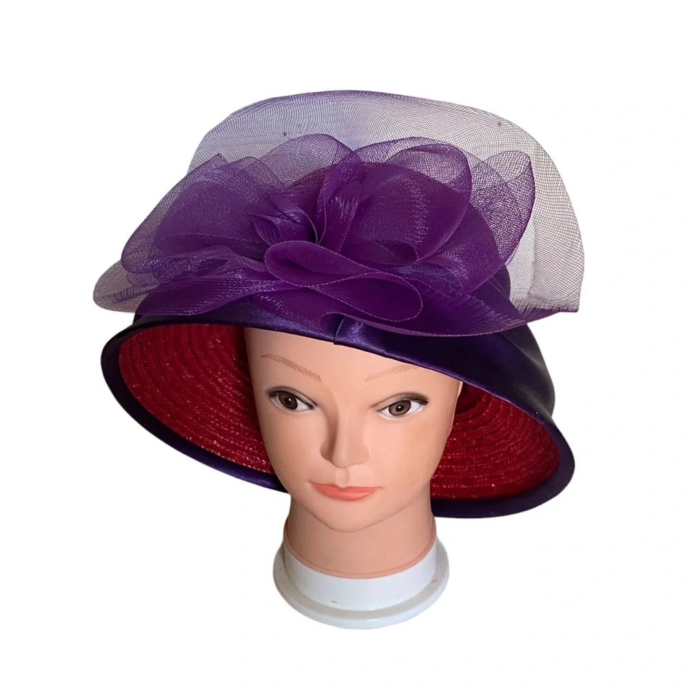 Women derby/church straw satin bow hat - Picture 1 of 12